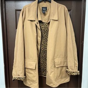 Women's Dennis Basso Mid coat Beige with Faux Leopard pattern
